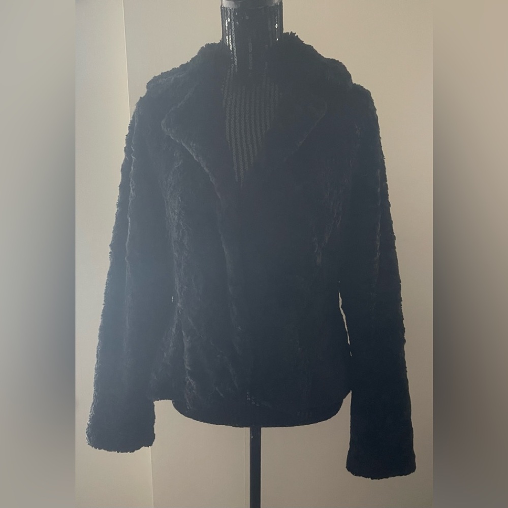 April Cornell Black Faux Fur Blazer Style Jacket Size Medium